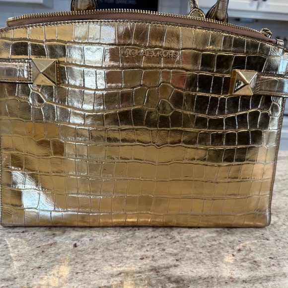 Michael Kors Handbags - Michael Kors Metallic Gold Croc-Embossed Satchel